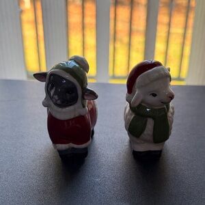 Festive Sheep Salt & Pepper Shakers in Red and Green